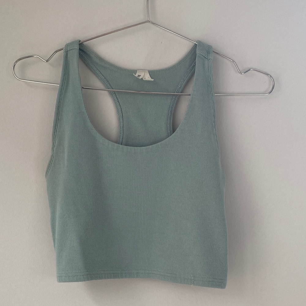 Pact Blue organic cotton ribbed racerback Crop Top